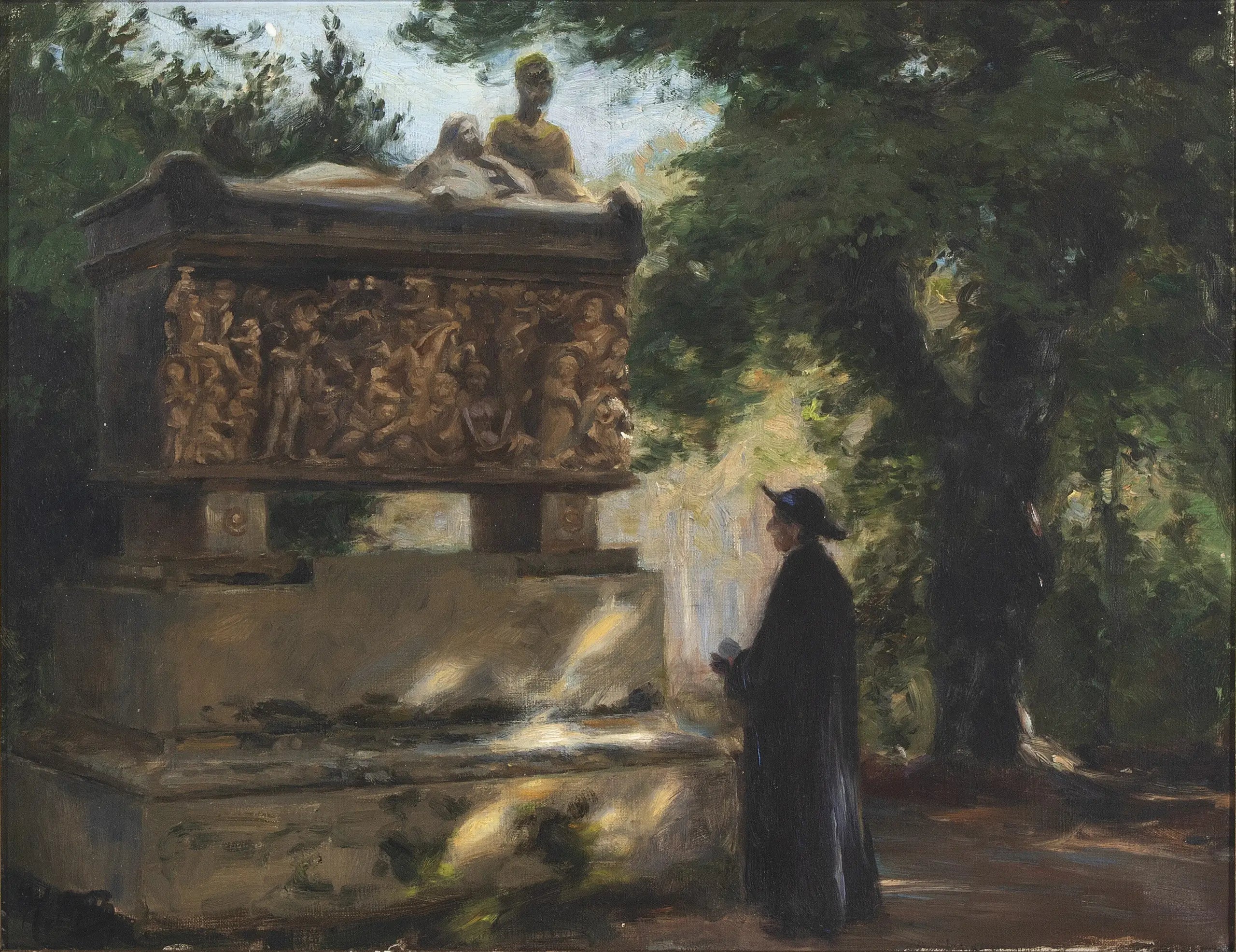 Un prêtre catholique devant un sarcophage - H. A. Brendekilde image 1 reproduction de peinture à l’huile