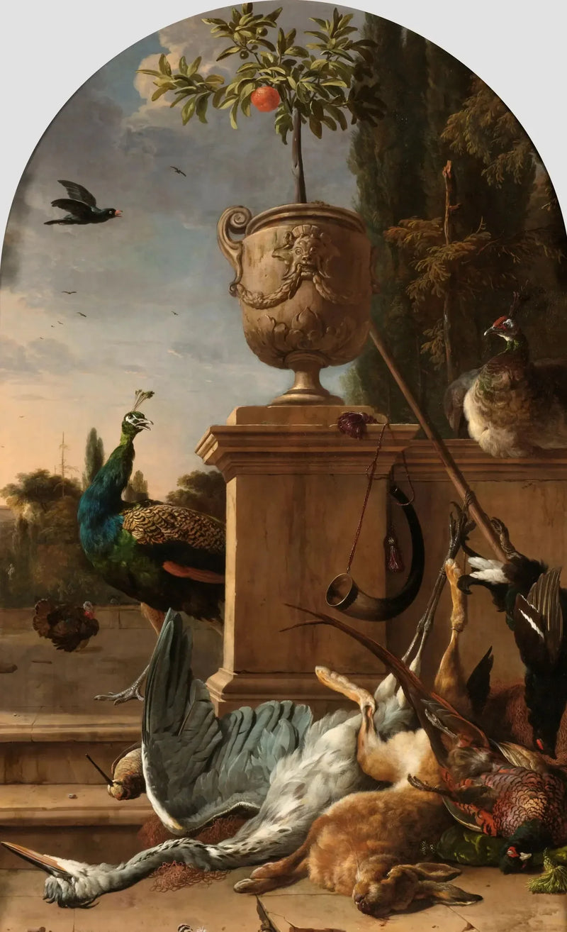 En jägarsäck på en terrass - Melchior de Hondecoeter