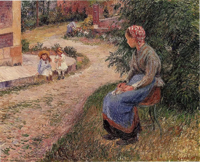 En sittande tjänare i Eragny-trädgården - Camille Pissarro