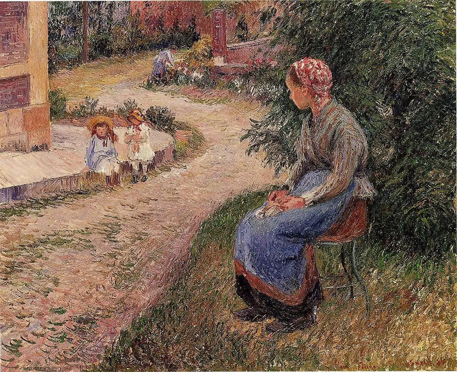 En sittande tjänare i Eragny-trädgården - Camille Pissarro
