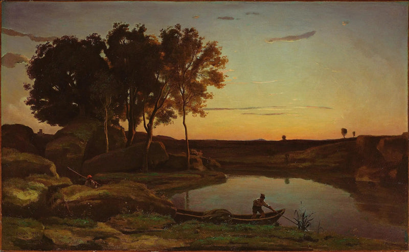 En kväll, landskap - Jean-Baptiste Camille Corot