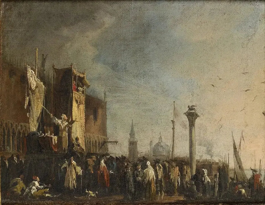 En marionetteföreställning på Piazzetta, Venedig - Canaletto
