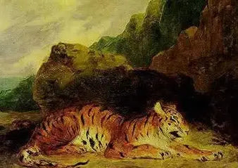 En tiger nära sin lya - Eugène Delacroix