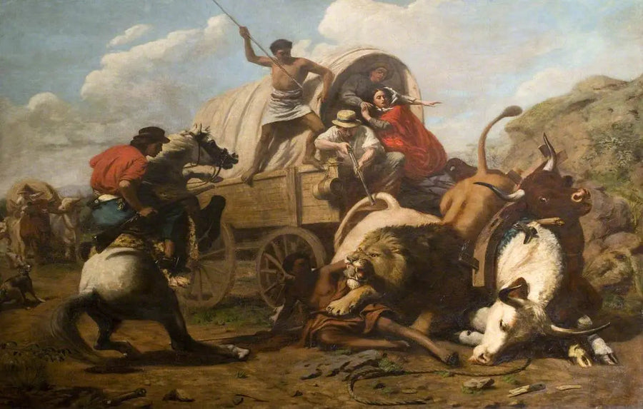 En oxkärra attackerad av ett lejon - Edwin Henry Landseer