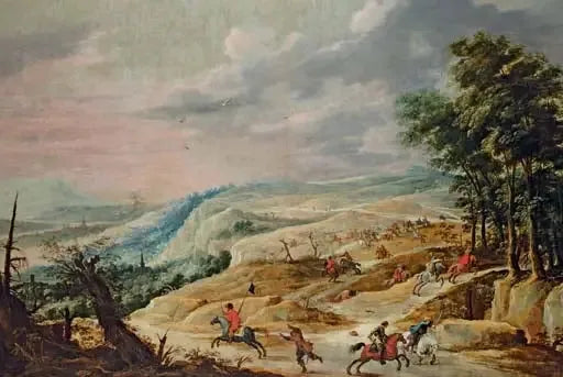 En vidsträckt landskap med en kavallerikamp på en kam - David Teniers den yngre