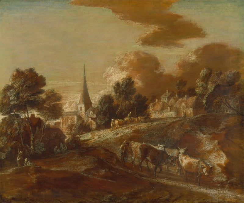 En imaginär skogsklädd by med vallhundar och boskap - Thomas Gainsborough