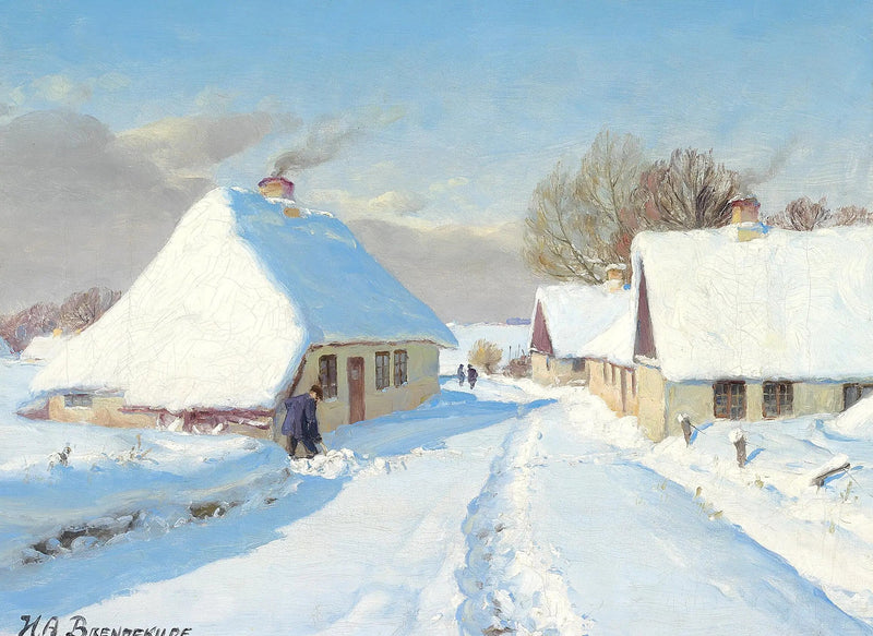 En snötäckt by. - H. A. Brendekilde