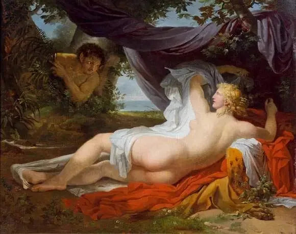 En väckt Bacchant av en ung faun - Charles Meynier
