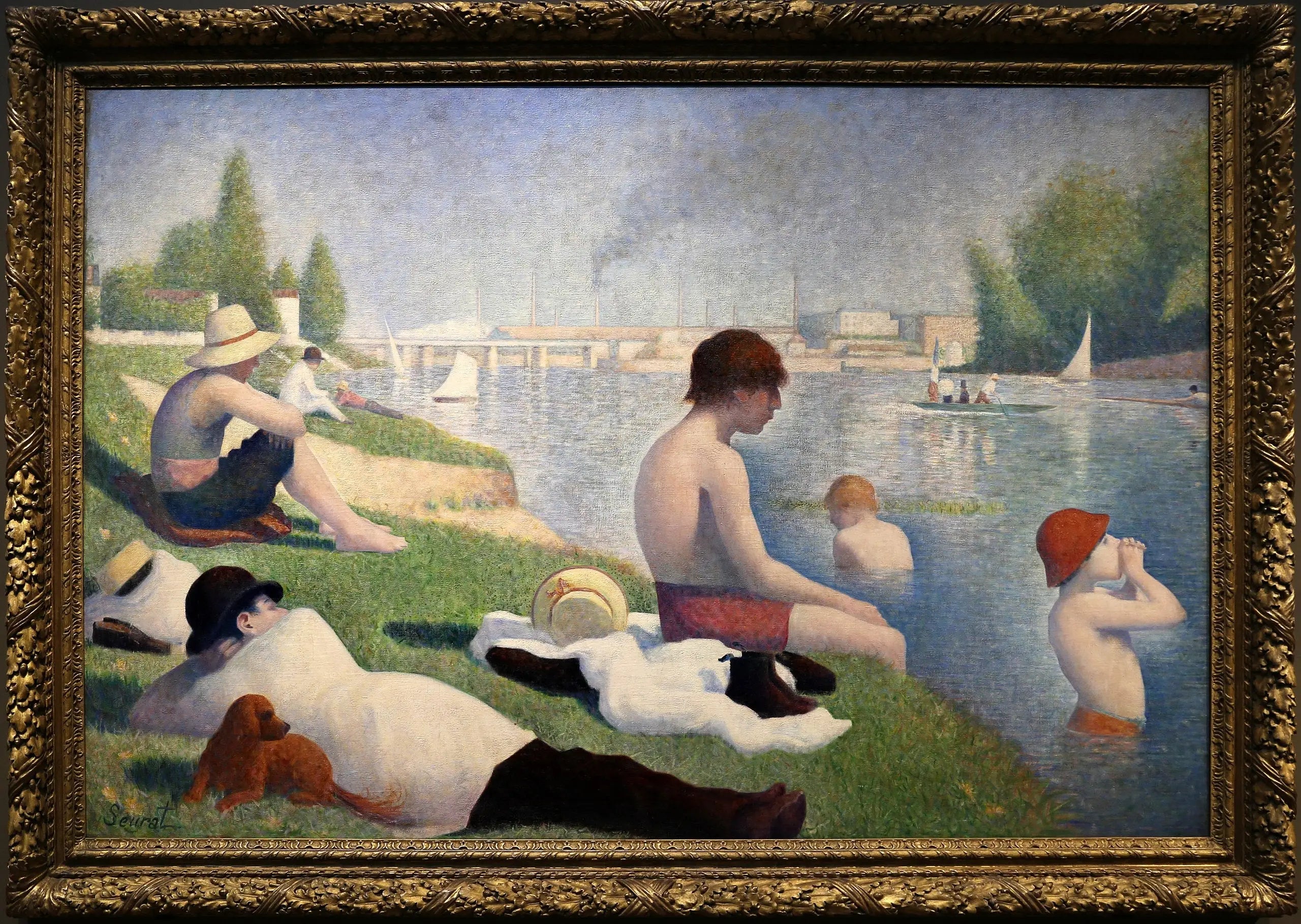 Une baignade à Asnières - Georges Seurat image 2 copie peinte à la main à l’huile