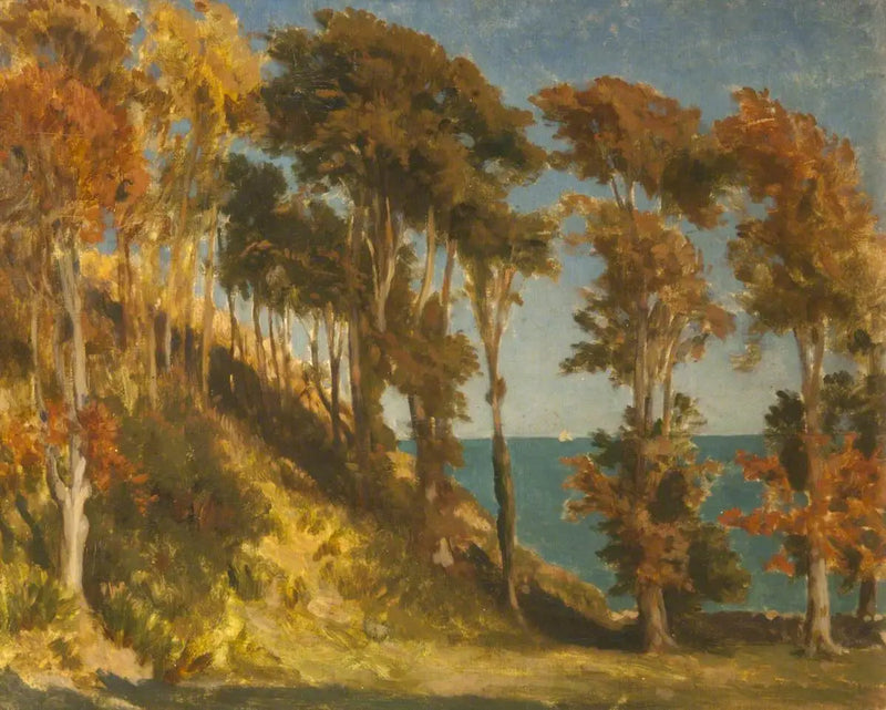 En skogskull med havet i bakgrunden - Frederic Leighton