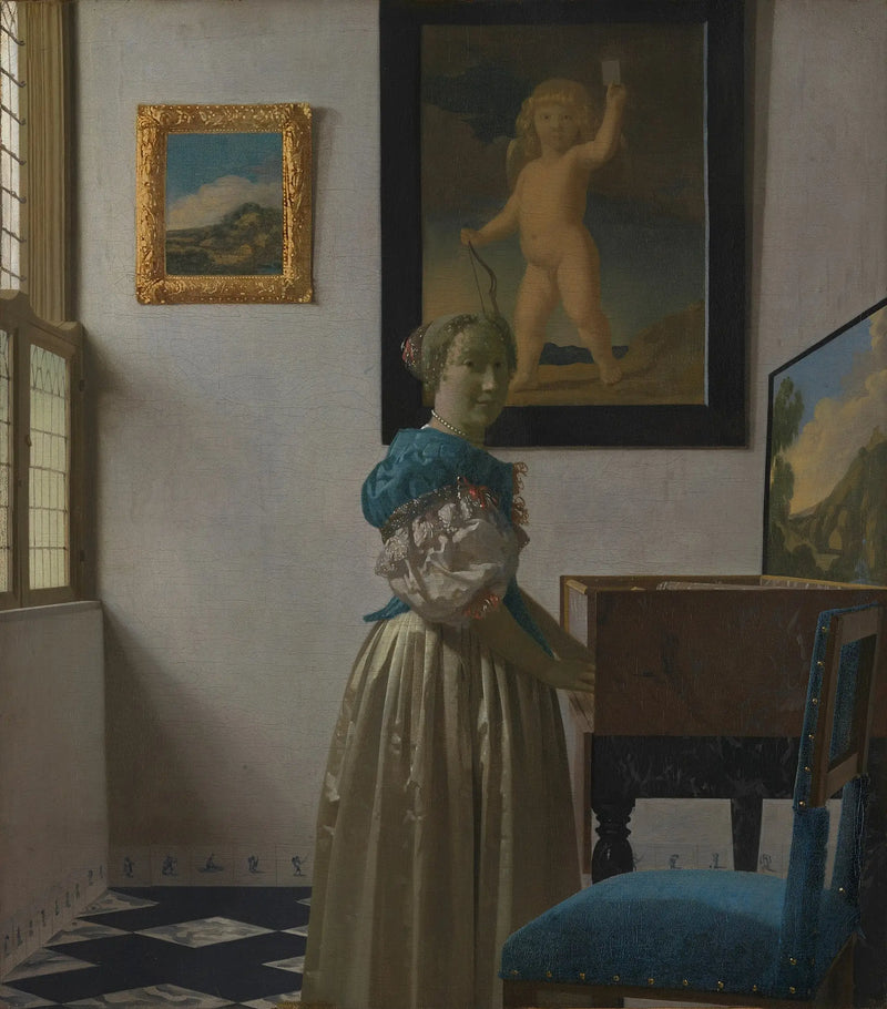 En dam stående vid virginalet - Johannes Vermeer