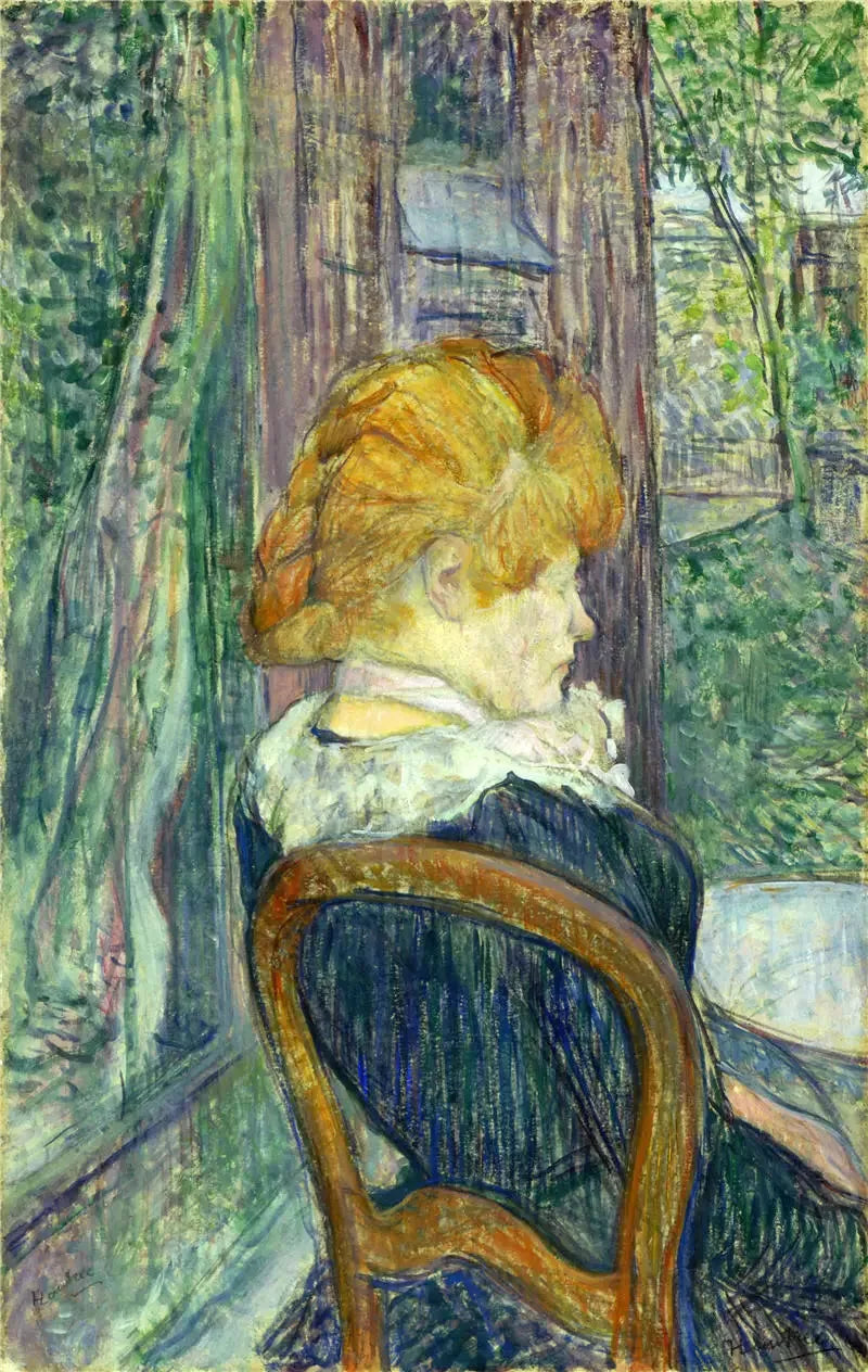 En kvinna som sitter i en trädgård - Henri de Toulouse-Lautrec