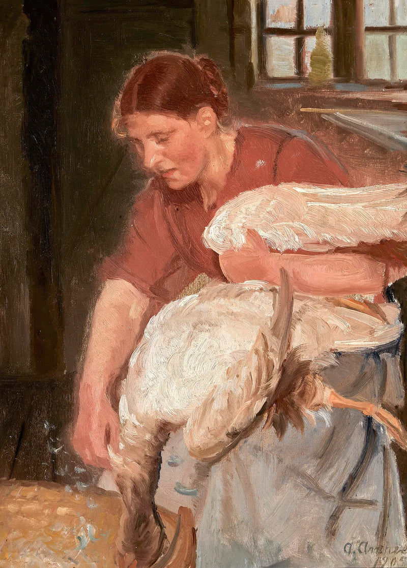 En kvinna från Skagen ritar en gås. - Anna Ancher