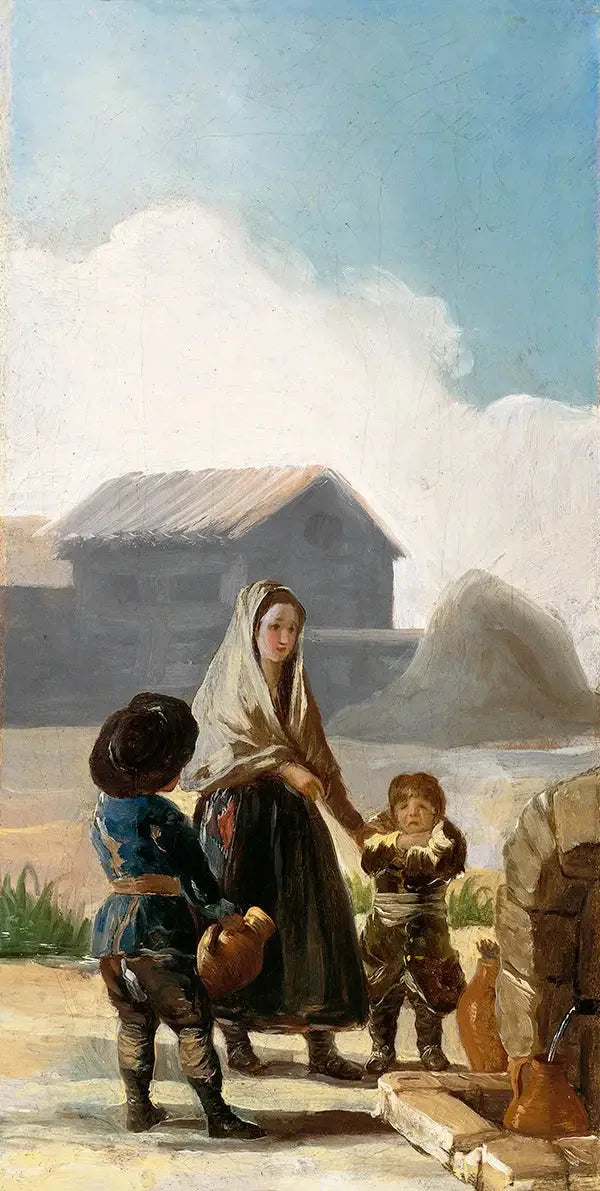 En kvinna och två barn vid fontänen - Francisco de Goya
