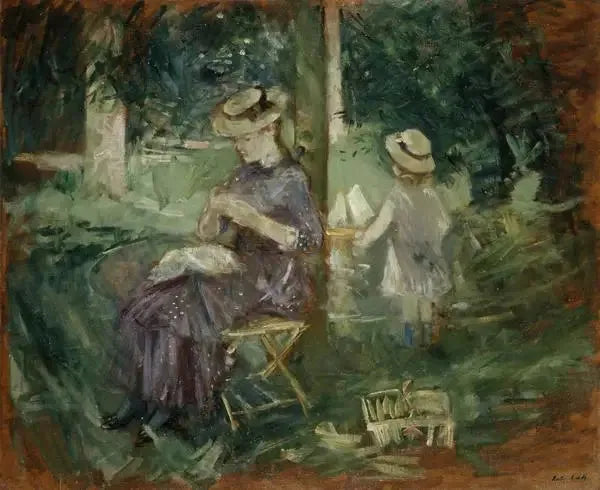 En kvinna och ett barn i en trädgård - Berthe Morisot