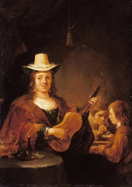 En kvinna som spelar gitarr - David Teniers den yngre