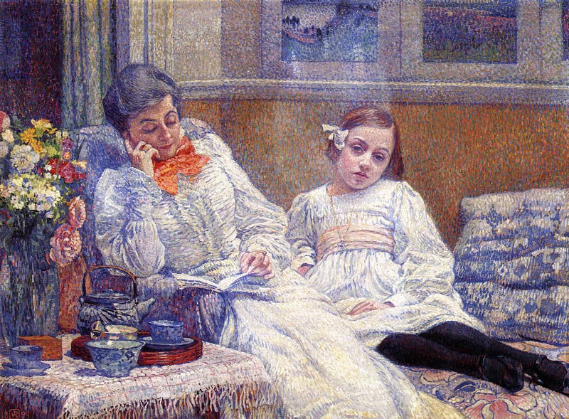En kvinna som läser och en liten flicka - Théodore van Rysselberghe