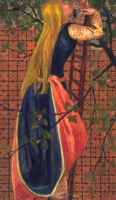 En kvinna på en stege som känner en blomma - Edward Burne-Jones