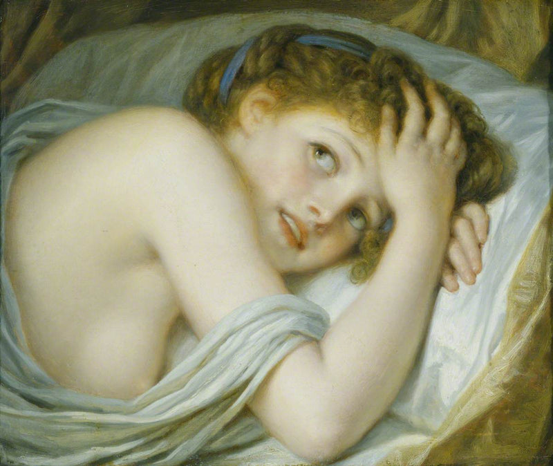 En flicka som ligger i sin säng - Jean-Baptiste Greuze