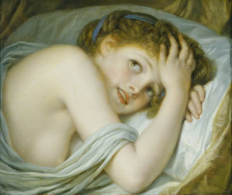 En flicka som ligger i sin säng - Jean-Baptiste Greuze