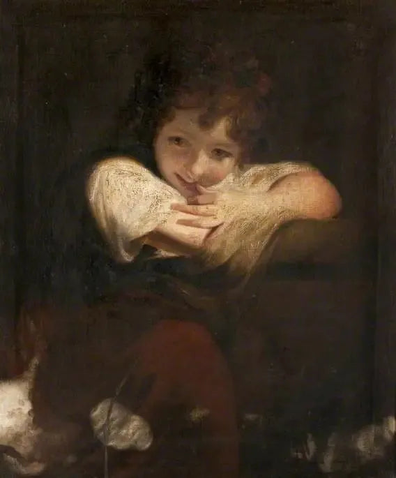 En flicka lutad mot en piedestal (Flickan som skrattar) - Joshua Reynolds