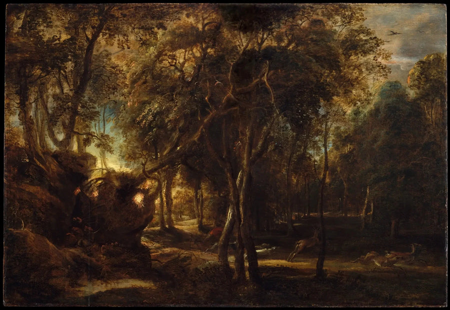 En skog vid gryningen med älgjakt - Peter Paul Rubens