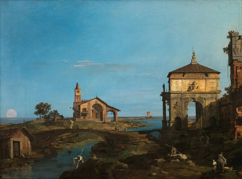 En ö i lagunen med en båge och en kyrka - Canaletto