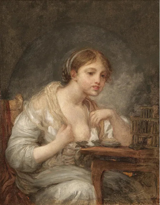 En ung kvinna med en fågelbur - Jean-Baptiste Greuze