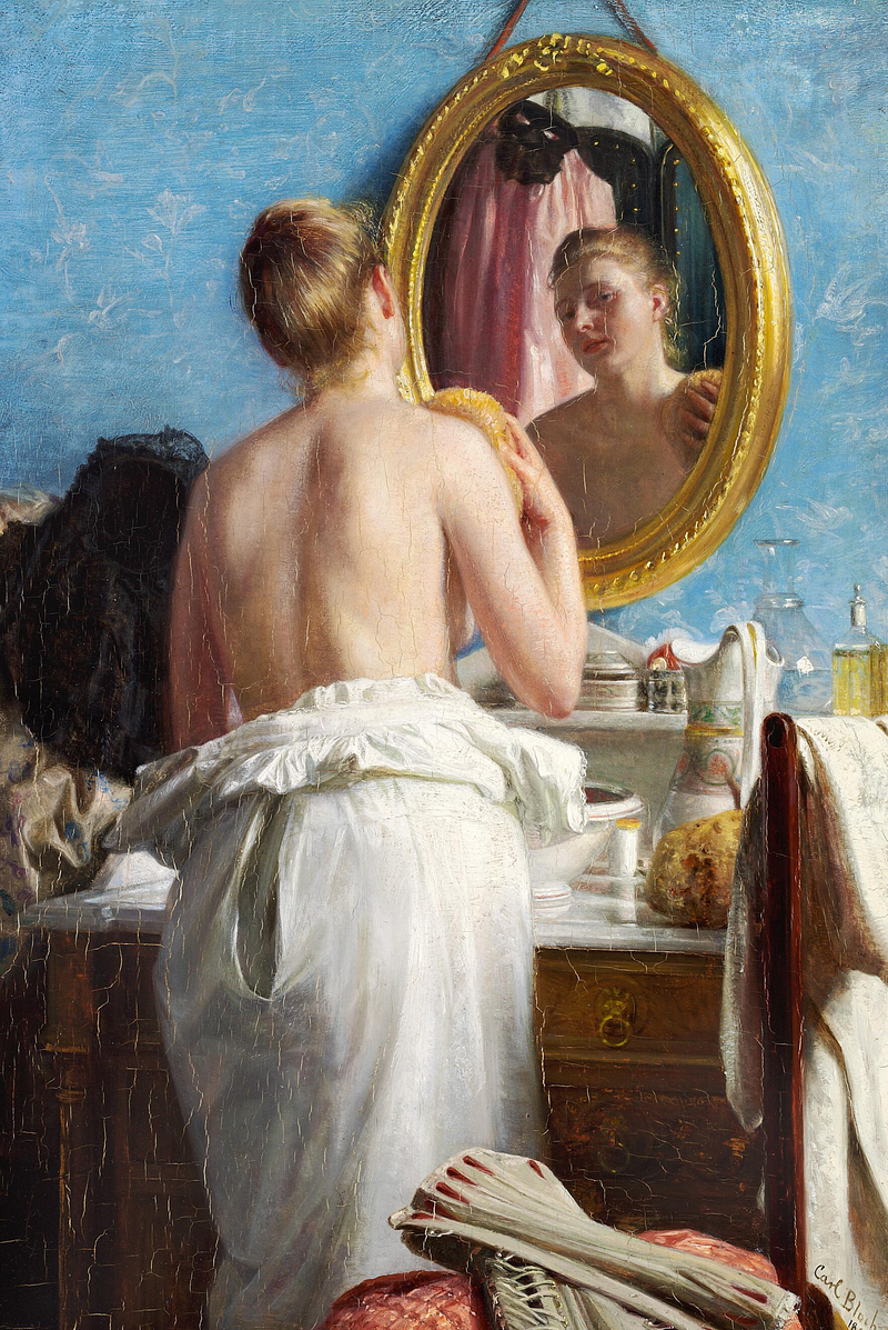 En ung kvinna tvättar sig före karnevalen. - Carl Heinrich Bloch