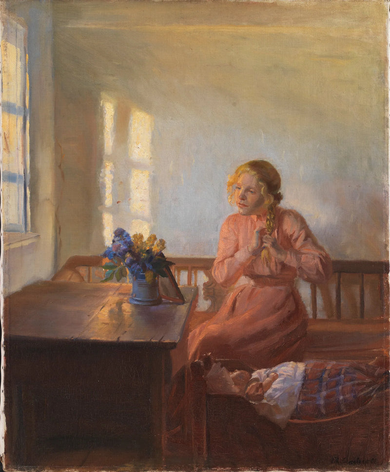 En ung flicka flätar håret - Anna Ancher