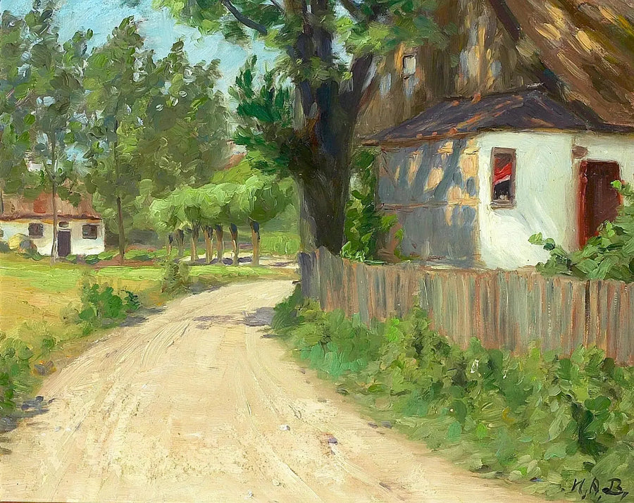 En sommardag i en by i Fionia. - H. A. Brendekilde