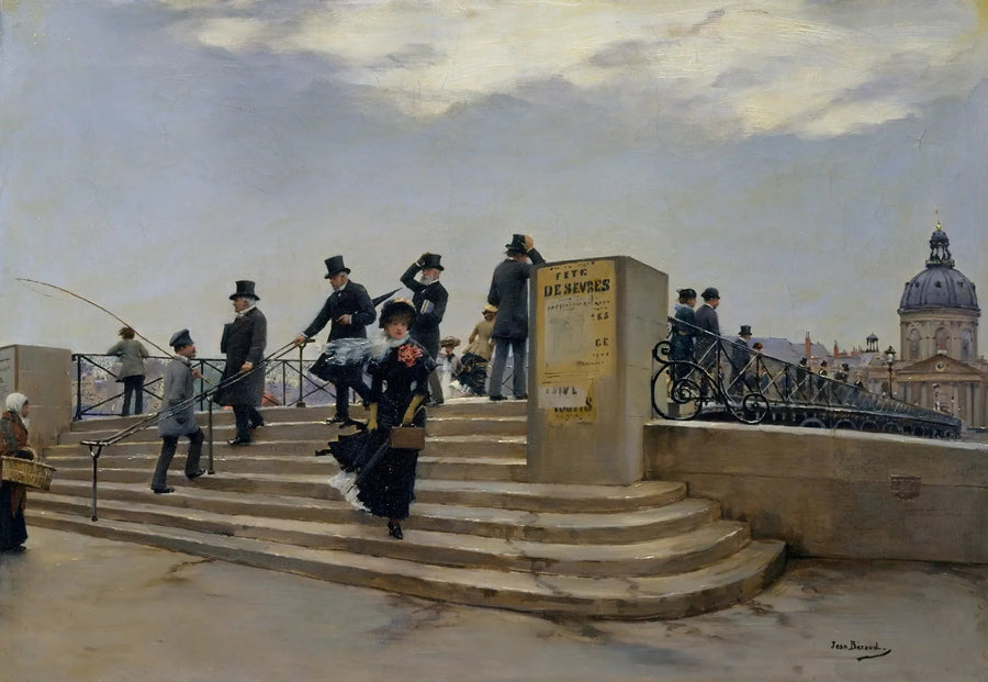 En blåsig dag på Arts-bron - Jean Béraud