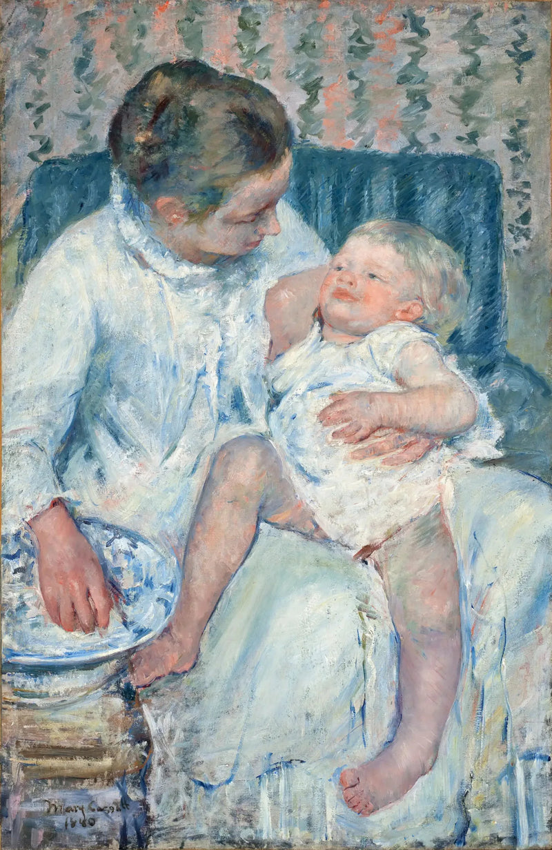 En mor som är på väg att tvätta sitt sovande barn - Mary Cassatt