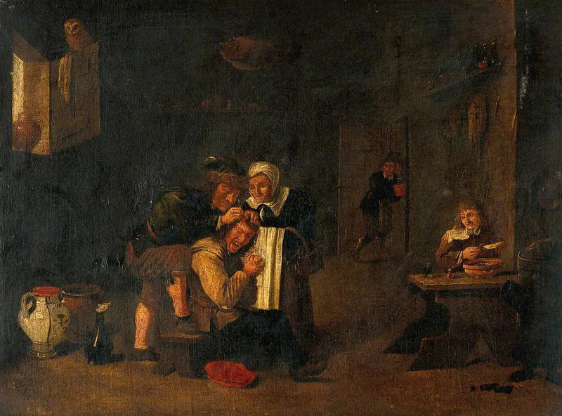 En kirurgisk operation på en mans huvud - David Teniers den yngre