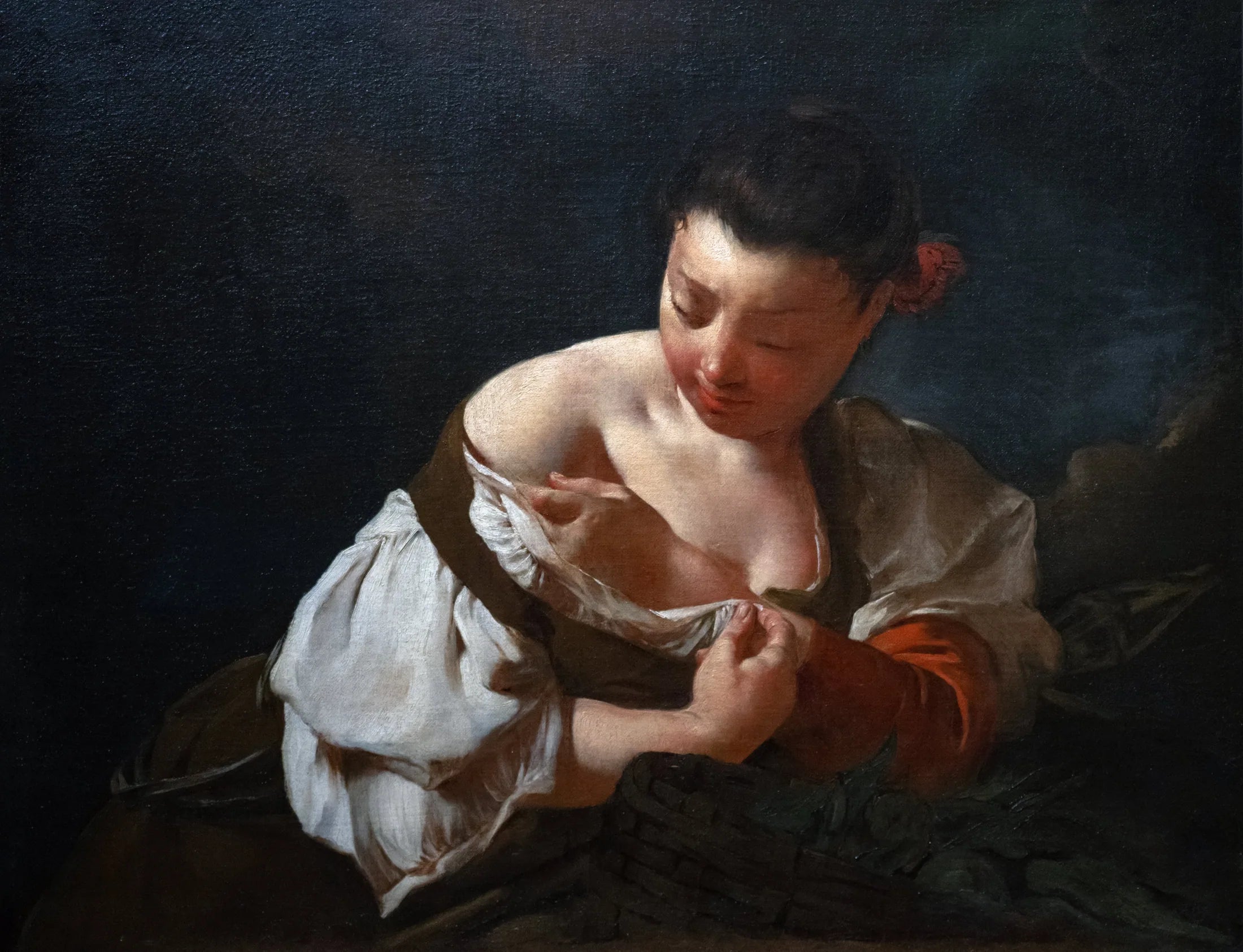 Une paysanne attrapant une puce - Giovanni Battista Piazzetta image 1 reproduction de peinture à l’huile