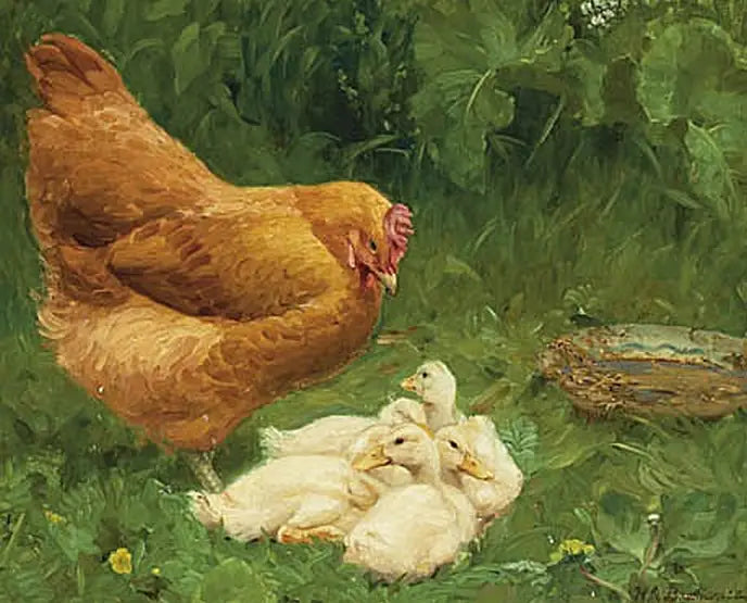 En höna och några smågäss. - H. A. Brendekilde