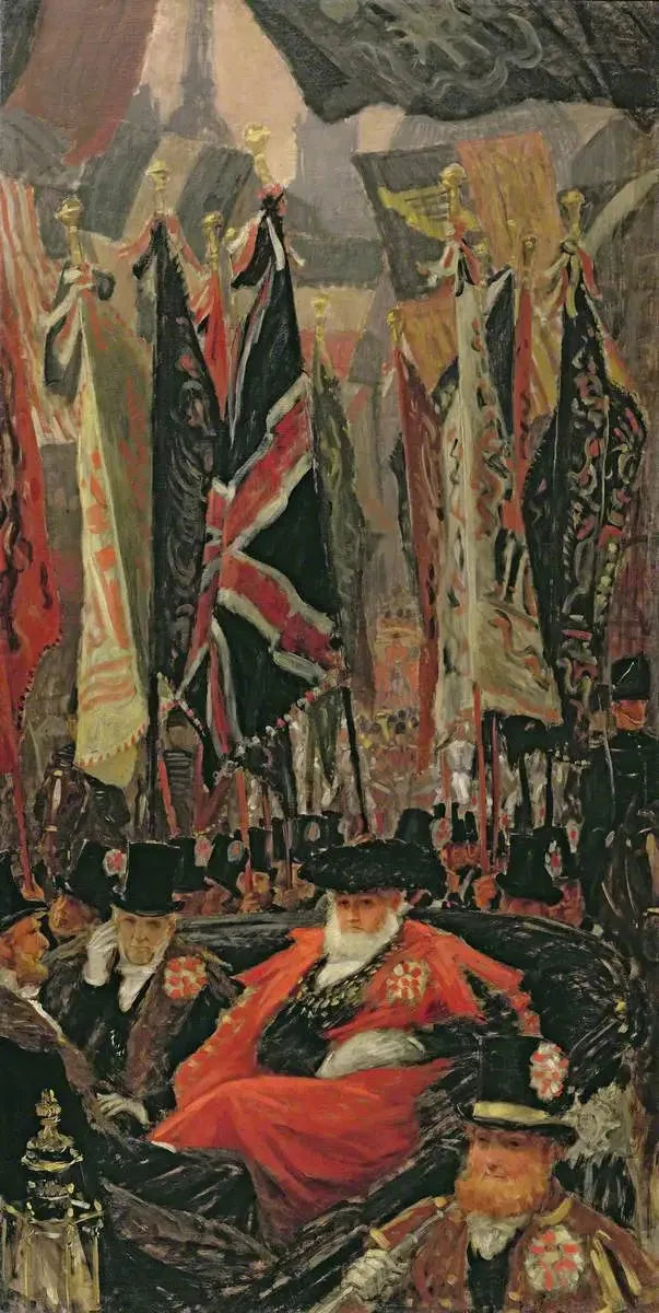 En civilt procession som går nerför Ludgate Hill, London - James Tissot