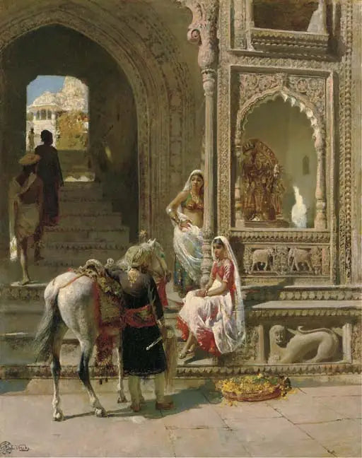 Ett möte vid ingången till ett tempel i Mathura - Edwin Lord Weeks