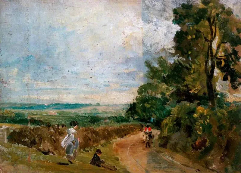 En landsväg med träd och personer (framsida) - John Constable