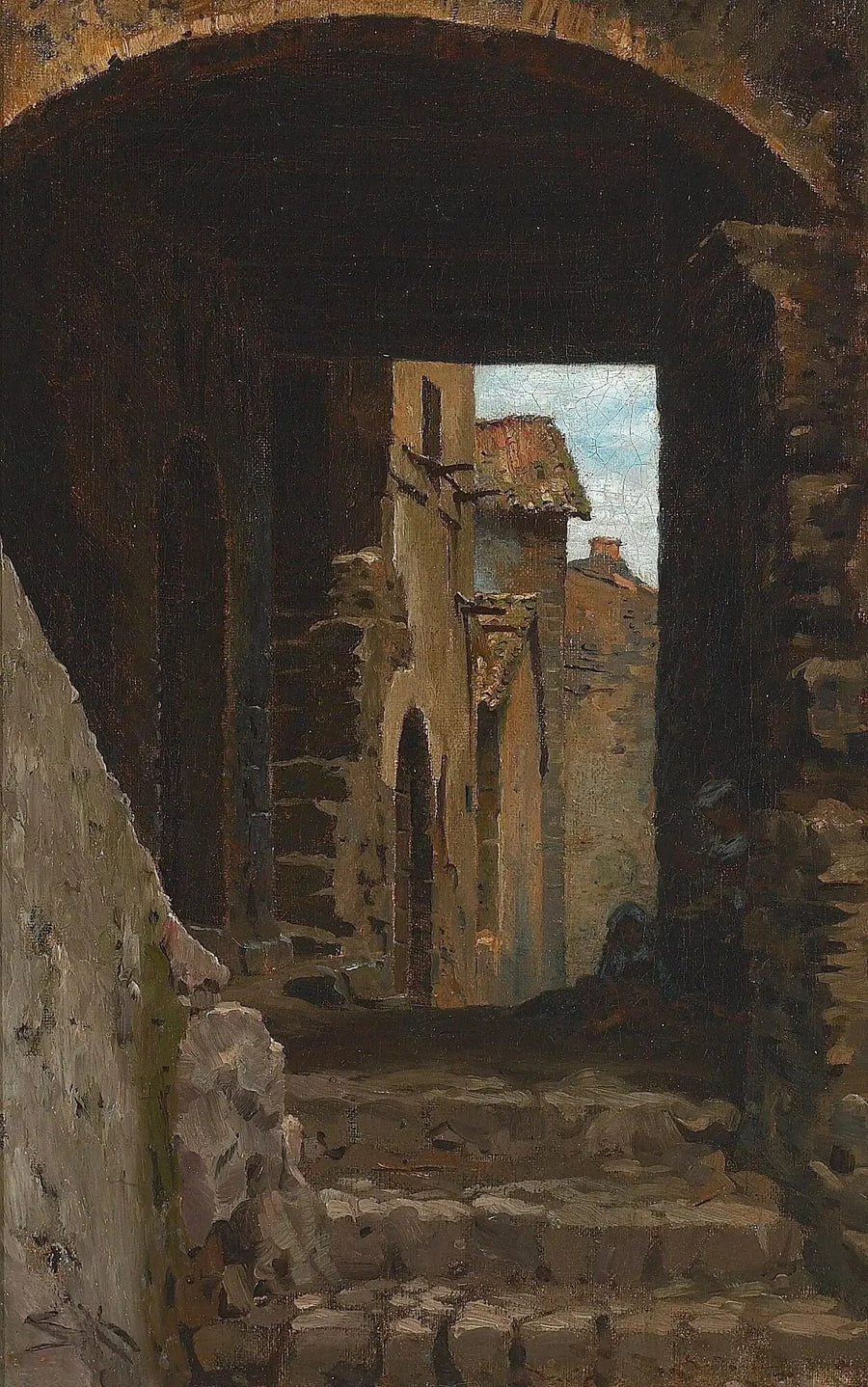 En smal gata med en kvinna och ett barn i Torello, Ravello, Italien. - Peder Severin Krøyer