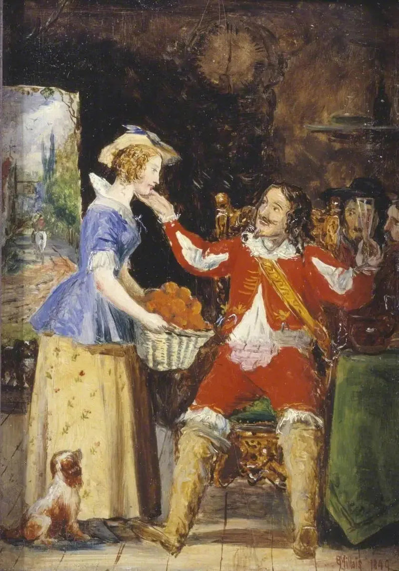 En servett som erbjuder en fruktkorg till en ryttare - John Everett Millais