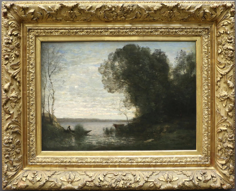 En kväll. Båtfärdare förtöjd - Jean-Baptiste Camille Corot