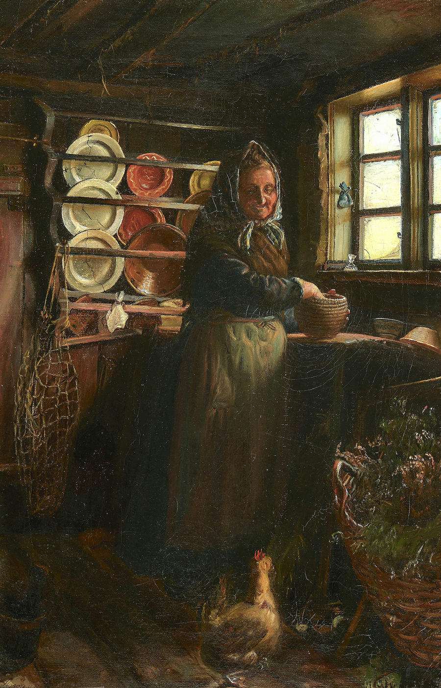 En gammal dam i sitt kök. - Anna Ancher