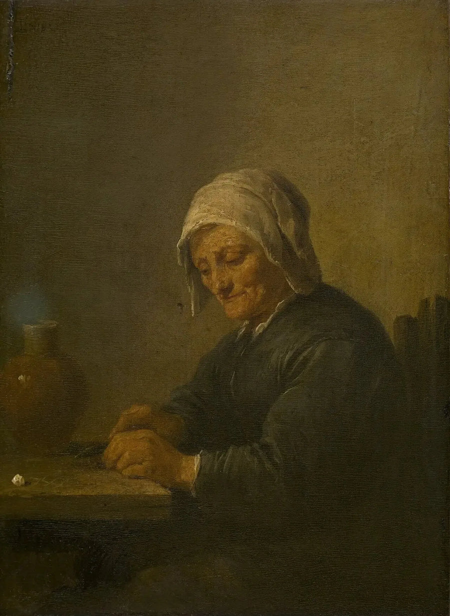 En gammal kvinna som skär tobak - David Teniers den yngre