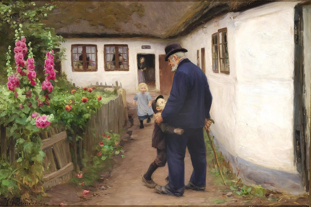Une visite du grand-père. - H. A. Brendekilde image 1 copie peinte à la main à l’huile