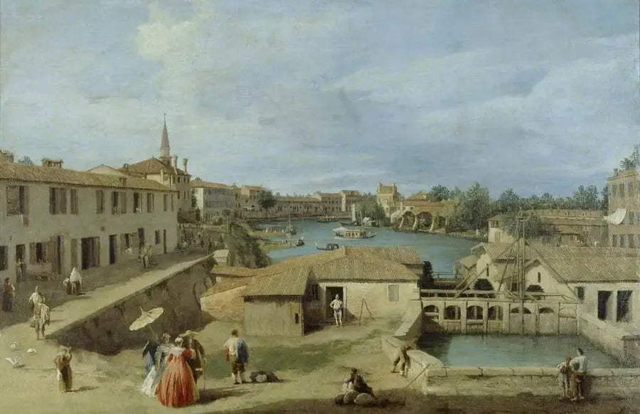 En vy av Dolo över kanalen de la Brenta - Canaletto