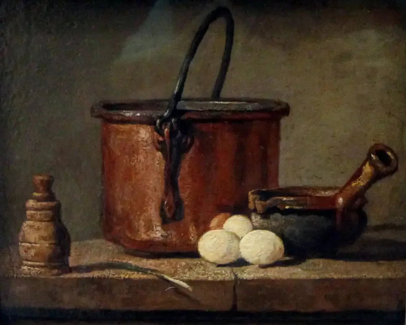 Köksredskap, gryta, stekpanna och ägg - Jean Simeón Chardin