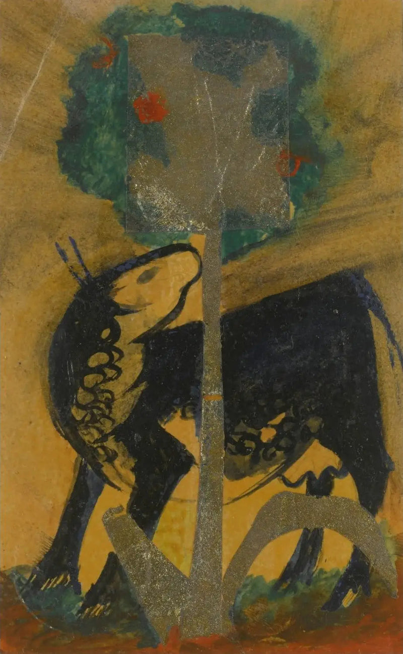 Svart ko bakom ett träd - Franz Marc