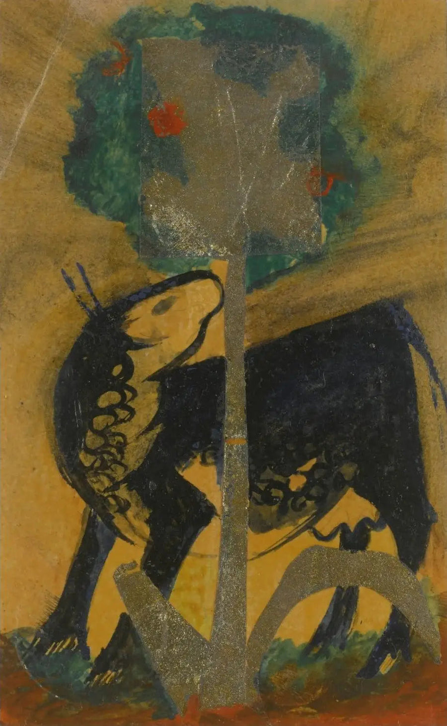 Svart ko bakom ett träd - Franz Marc