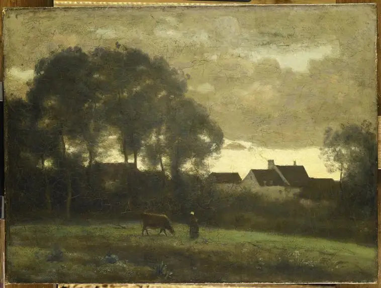 Vachère på en äng vid solnedgången - Jean-Baptiste Camille Corot